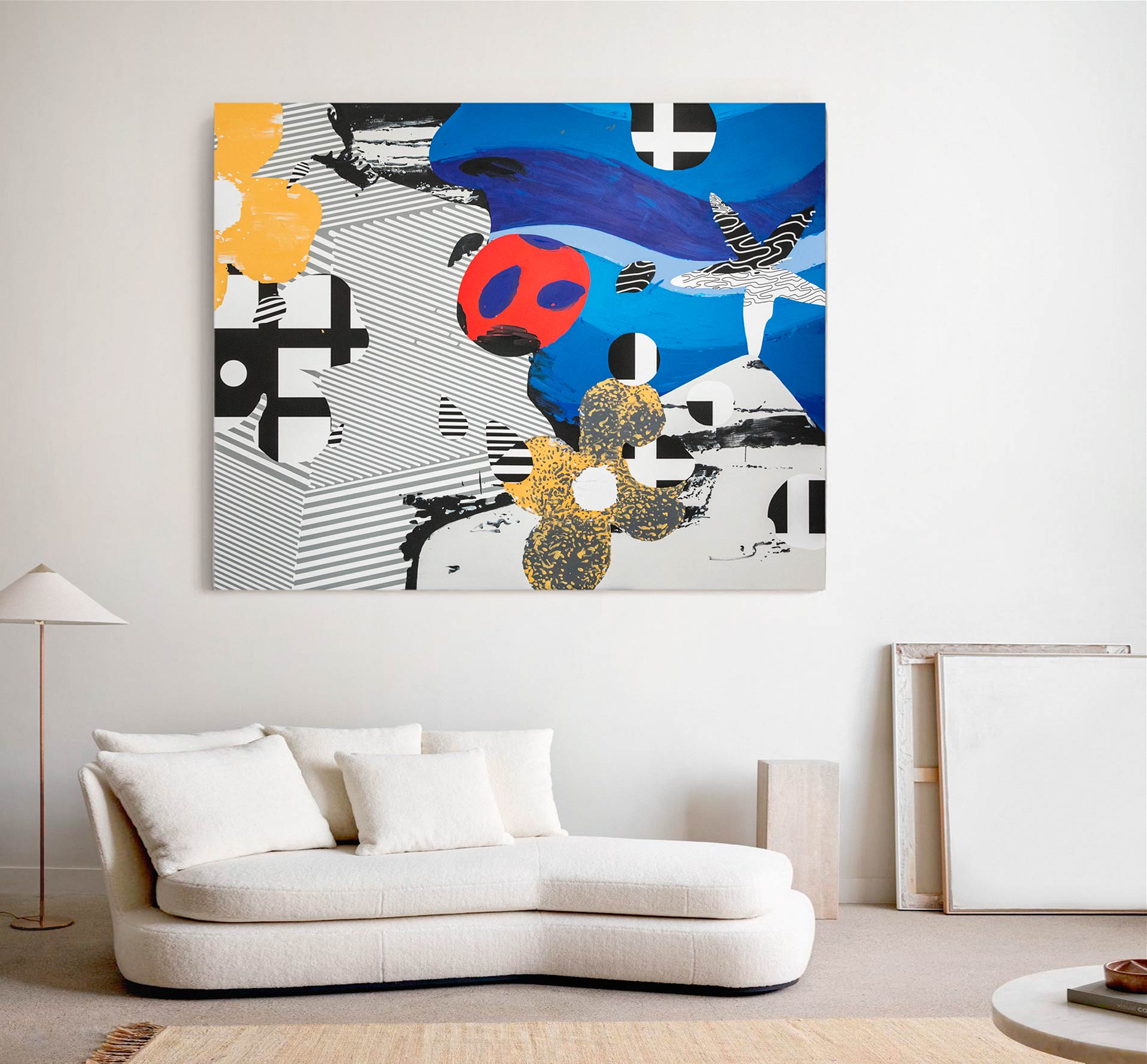 Bright,colourful, canvas abstract painting interior display