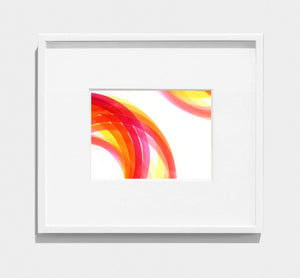 framed abstract painting of pink, red, orange interlocking circles