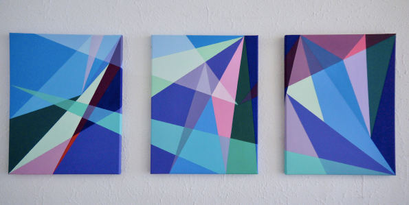 multiple, colourful, geometric abstract paintings