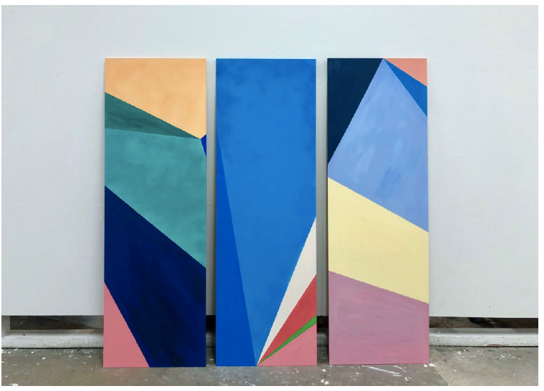 multiple, colourful, geometric abstract paintings 