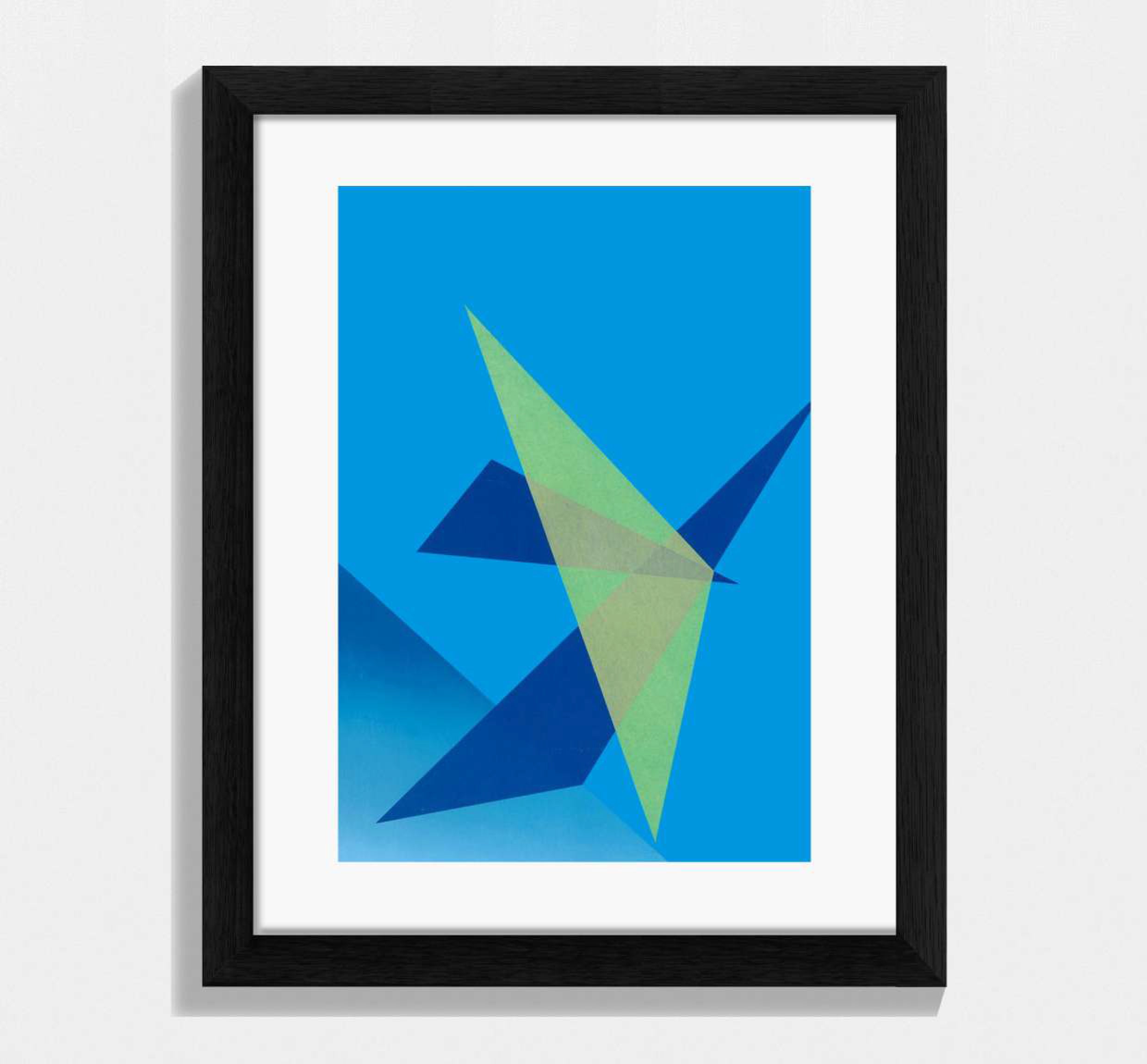 framed blue and yellow geometric shaped print