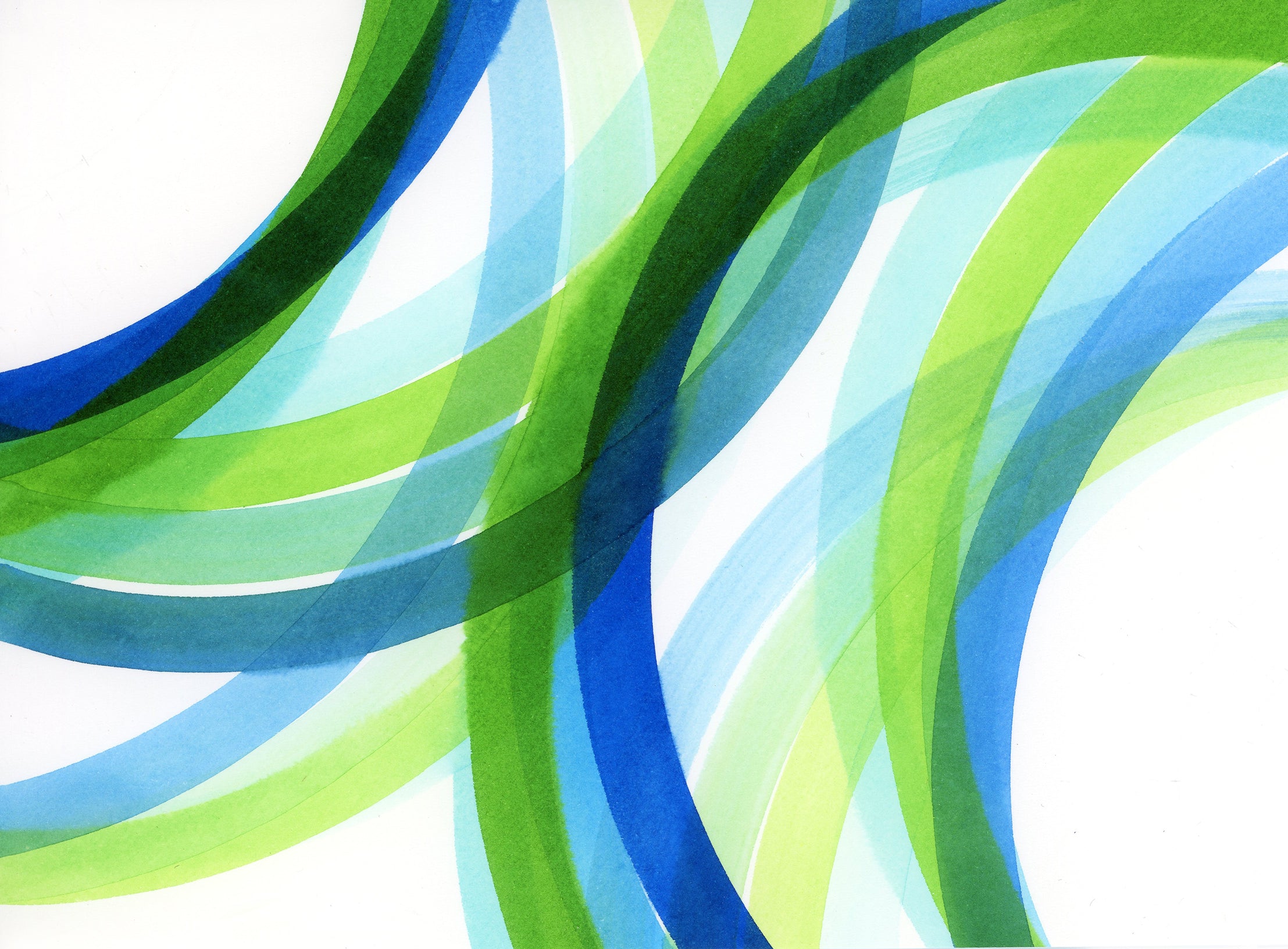 abstract painting detail of interlocking green, blue, turquoise circles
