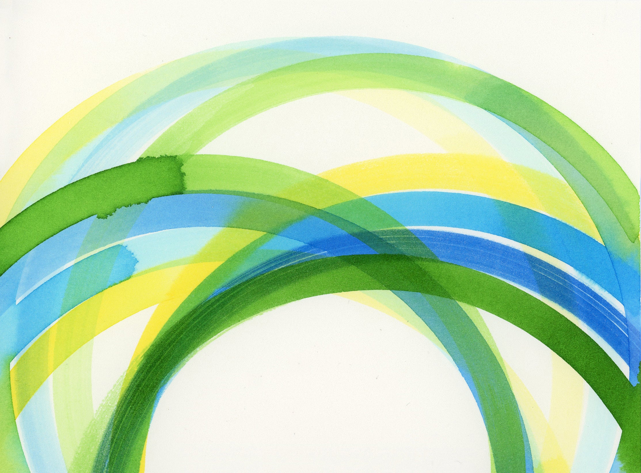 abstract painting of interlocking yellow, green, blue circles detail